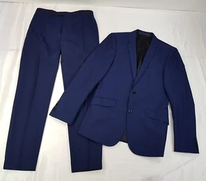 KIN MENS 2 PIECE SUIT NAVY WOOL BLAZER JACKET 36R TROUSERS W30R L30" SLIM FIT - Picture 1 of 24
