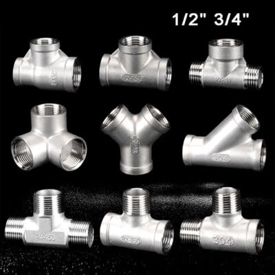 Stainless Steel 3 Way Pipe Fittings - BSP 1/2" 3/4" - Y Tee Connector Adaptors - Image 1 of 4