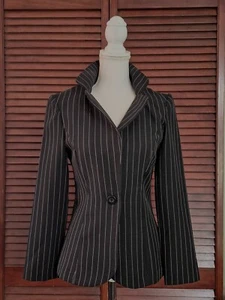 My Michelle Women's Black Pinstripe Blazer - Picture 1 of 6
