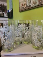 Set Of 6 Highball Drinking Glasses With Baby Blue And White Snowflakes And...
