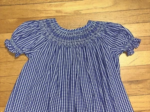 Rosalina Smocked Daisy Flowers Blue Gingham Bishop Dress Size 5 - Picture 1 of 8