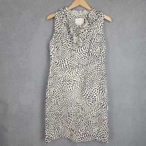 Kate Spade Animal Print Knee Length 100% Linen Ruffle Neck Sheath Dress Size M - Picture 1 of 12