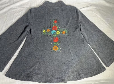 Chaqueta Chaquetón Ivy Jane Gris Floral Bordada Tachonada Cruz Doble Pecho S Foto 1 de 4