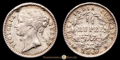  India Británica 1/4 Rupia (2.915g) 1840 KM-454,2 VF Foto 1 de 3