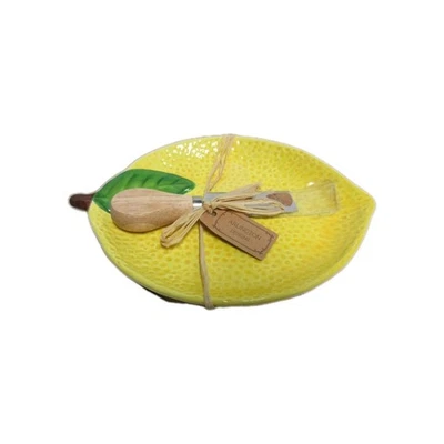 NUEVA BANDEJA DE QUESO LIMÓN DE CERÁMICA CON ESPARCIDOR DE CUCHILLOS DISEÑOS ARLINGTON 8.25" X 6" Foto 1 de 4