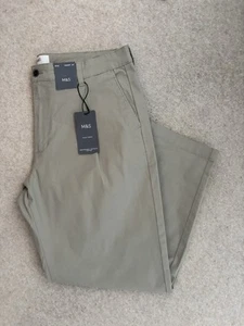 MARKS & SPENCER MENS SAND BEIGE PLEAT FRONT CHINOS TROUSERS Waist 36” Leg 29” - Picture 1 of 9