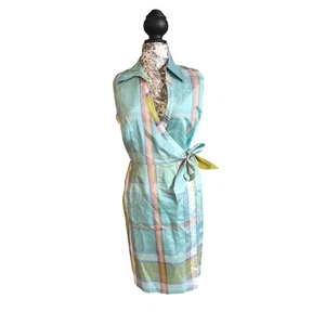 Blue striped vintage 40's midi lined wrap dress sz 6 ***READ*** - Picture 1 of 14