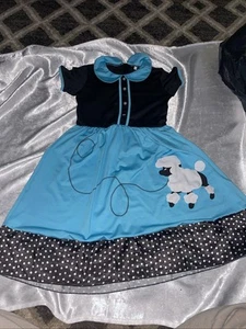 New 70s Dress Polka Dot Black And Blueish Color - Girls Dress  Size 9-11 - Picture 1 of 4