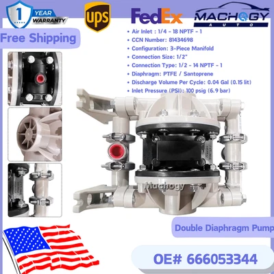 For Ingersoll rand Pneumatic Poly PTFE Double Diaphragm Pump 666053-344 US New - Image 1 of 4