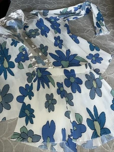 Nufiwi Size Small Blue Floral 2 Piece Set Button Up Satin Collar Long Sleeve - Picture 1 of 8