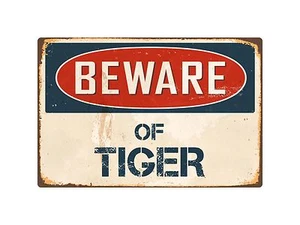 Beware Of Tiger 8" x 12" Vintage Aluminum Retro Metal Sign VS415 - Picture 1 of 1