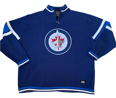 Mens Winnipeg Jets Sweater Jersey 1/4 Zip  NHL Huge Cookie Patch Size  XXL Nice Cover