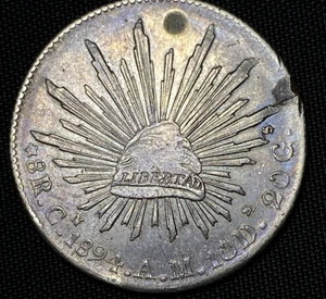 Mexico Nice Details 1894 Cn AM 8 Reales Silver Cap & Rays Culiacan Libertad Coin - Picture 1 of 10