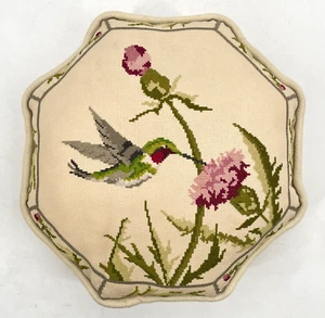 Bird hummingbird floral embroidery beige Throw Pillow 15" - Picture 1 of 6