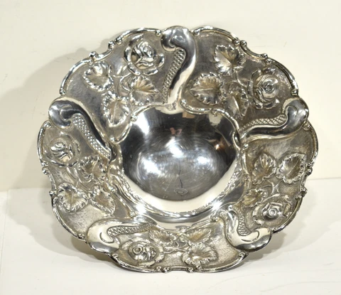 Vintage Sterling Repousse Bowl with Floral Design Cover