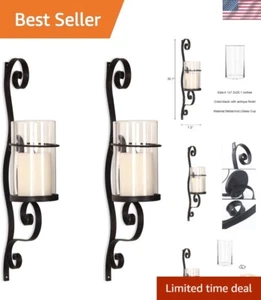 Decorative Antique Finish Candle Wall Sconces - Elegant Home Accent - 2pcs - Picture 1 of 8