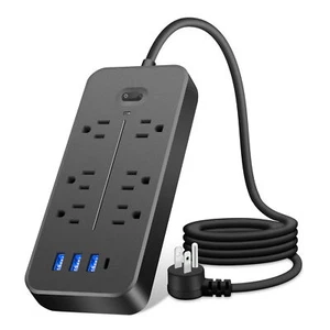 10-in-1 Surge Protector Power Strip with USB Ports 3.9 ft Cord Automatic Shutoff - Picture 1 of 7