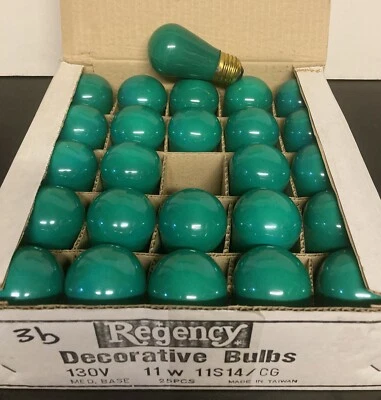 Regency Decorative Light bulbs #11S14/CB -11w -green bulbs - Box of 25 New-MIB - Image 1 of 3