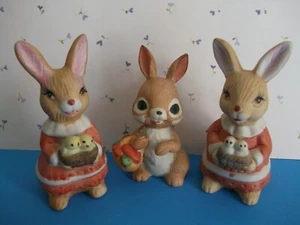 3 Vtg. Easter Figurine Bunnies Rabbits,Ceramic chicks,carrots,sweet faced  - Picture 1 of 6