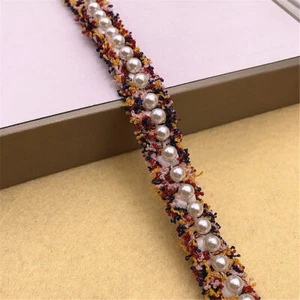 Embroidered Pearl Beaded Lace Trim Fragrant Ribbon Clothing DIY Sewing Fabric - Picture 1 of 16
