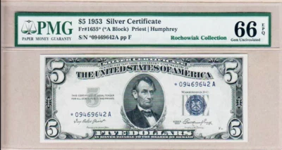 USA, $5, 1953,  Fr#1655*, PMG 66 EPQ, Silver Certificate, Rochowiak Collection - Image 1 of 4