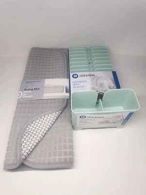 Juego de estante de secado de platos compacto con boquilla de drenaje giratoria y alfombrilla de secado Foto 1 de 4