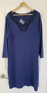 Tommy Bahama Maglione Vestito Donna XL Blu Nero Ricami Abbellimenti Nuovo - Foto 1 di 2