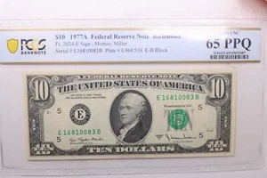 1977 A, $10 Federal Reserve Note., PCGS CU-65, PPQ., Store #GFRB019 - Picture 1 of 2