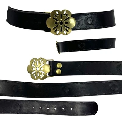 Cinturón de cuero pesado vintage años 60 70 para mujer M L hecho a mano ancho hebilla de latón macizo Foto 1 de 4