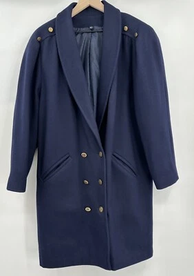 Vintage J. GALLERY WOMENS Navy WOOL BLEND LINED KNEE HIGH COAT SIZE 15-16 - Image 1 of 4