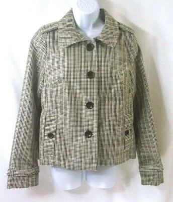 Chaqueta Merona color blanco tostado negro a cuadros/cuadros otoño claro cierre botón talla M Foto 1 de 4