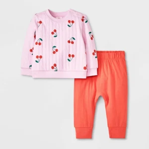 Cat & Jack Baby Girls' Cherry Print Quilted Top & Bottom Set Size Newborn - Picture 1 of 1