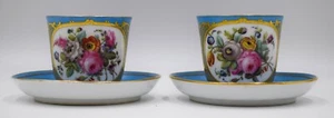 Pair of Fine Hand Painted French Paris Porcelain Cups & Saucers - Rousseau - Picture 1 of 6