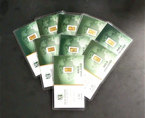 LOT 9 X 1/10 GRAM .999 FINE 24K GOLD BULLION BAR - IN COA CARD - Picture 1 of 4