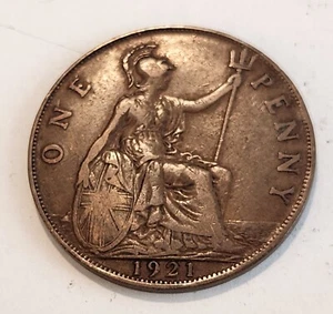 1921 Great Britain George V, (one) 1 Penny Coin, VG condition - Picture 1 of 3