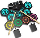Portable Electric Drum Kit, Foldable Kids Pad with RAINBOW