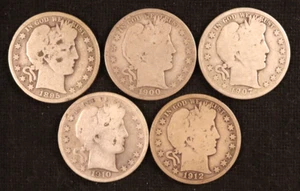 Lot of 5 Better Date Barber Silver Half Dollars - Including an 1895-O & a 1907-O - Picture 1 of 13