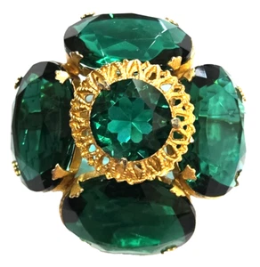 Jeanne Green Brooch Open-Back Rhinestone Crystal Gold Tone Signed Vintage - Foto 1 di 11