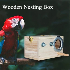 Wooden Bird Breeding Box Parakeet Budgie Cockatiel Lovebirds Cage Nesting Window - Picture 1 of 12