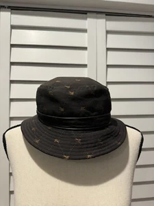 BURBERRY Navy Blue Bucket Hat With Black Leather Trim, Slightly Used. - Picture 1 of 7