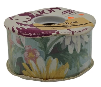 Vintage Lion Ribbon Cottage Core 80s 90s Novelty Floral Print Fabric 25 Yds - Image 1 of 4