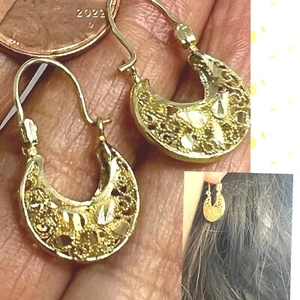 GoLD Basket turkish Earring hoop filigree 10k huggie gift baby 23mmX13mm .90" - Picture 1 of 12