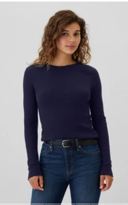 Women's GAP Ribbed Crew Neck Long sleeve T-Shirt Size: Large (navy) NWT - Picture 1 of 8