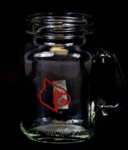 Louisville Cardinals 4oz Glass Mason Jar With Handle Cover