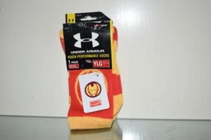 Under Armour Alter Ego IRON-MAN Crew Socks Youth Large Red/Yellow NWT - Picture 1 of 4