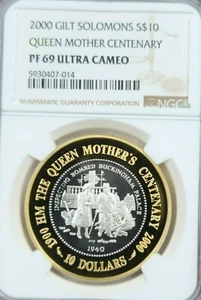 2000 SOLOMON ISLANDS SILVER 5 DOLLARS QUEEN MOTHER NGC PF 69 ULTRA CAMEO TOP POP - Picture 1 of 4