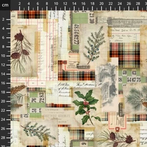 Fat Quarter Freespirit Holidays Past Christmas Holly Fir Cone Check Fabric - Picture 1 of 4