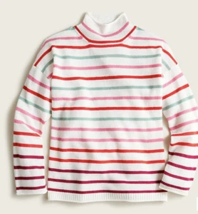 New J CREW Cashmere Rollneck Sweater in Snowberry Stripe Sz S - Picture 1 of 5