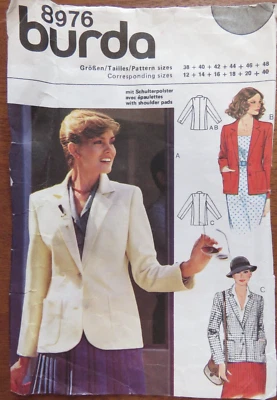 (1990’s) Burda 8976 Sewing Pattern Ladies Unlined Fitted Jacket Cut Size 12 Comp - Image 1 of 4