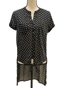 French Laundry Womens Blouse Hi-Low Button Up Short Sleeve Pocket Size Medium - Picture 1 of 12